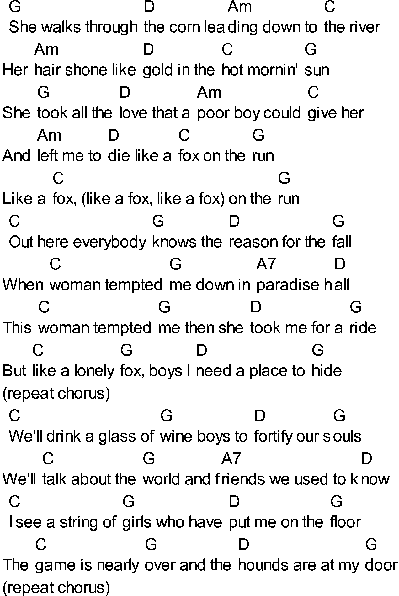 Bluegrass songs with chords - Fox On The Run